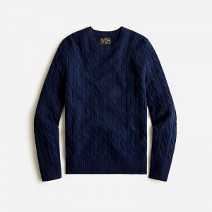 J.Crew Cashmere cable-knit sweater Navy Factory Promo | 69DBCFNOT