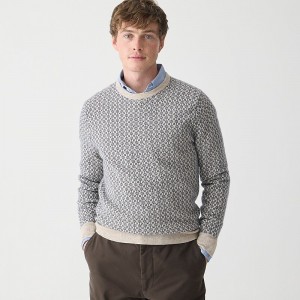 J.Crew Cashmere jacquard crewneck sweater Hthr Birch Navy Deco J Factory Promo | 65KBGNDJE