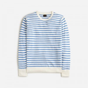J.Crew Cashmere jacquard crewneck sweater Ivory Amalfi Blue Strip Clearance | 45LNOPTEB