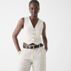 J.Crew Classic vest in stretch linen blend Flax Ivory Factory Outlet | 56FEBPJVH