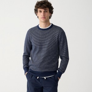 J.Crew Cotton piqué-stitch crewneck sweater Darkest Indigo Natural Sale | 23KSFJREX