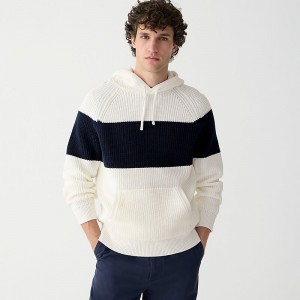 J.Crew Cotton shaker-stitch hooded sweater Sea Salt Darkest Indigo Outlet Online | 73NCEDVAJ