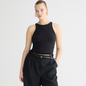 J.Crew Cropped vintage rib cutaway tank top with sequins Black Online | 03WDPRMGA