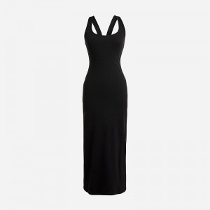 J.Crew Cross-back midi dress vintage rib Black Factory Outlet | 56XCFINEW