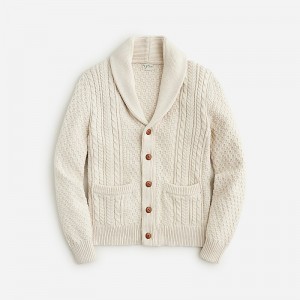 J.Crew Heritage cotton cable-knit shawl-collar sweater Hthr Natural Online | 06DKASEUZ