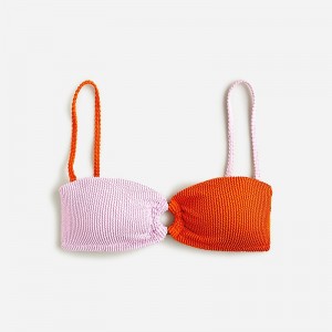 J.Crew Heritage textured O-ring bandeau bikini top Guarana Resort Pink Com Factory Promo | 62RNZVOCL