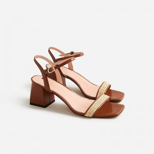 J.Crew Layne ankle-strap heels in raffia Straw Factory Promo | 65QXIEJSY