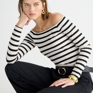 J.Crew Off-the-shoulder long-sleeve shirt stretch cotton Carter Stripe USA | 10UGCTJAN