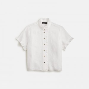 J.Crew Ruffle-trim button-up shirt in linen White Outlet | 93MCLHRKN