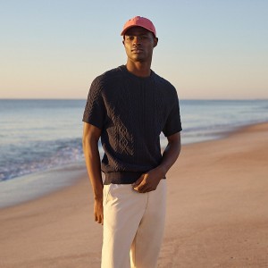 J.Crew Short-sleeve cotton cable-knit sweater Navy Online | 84GMYQTDL