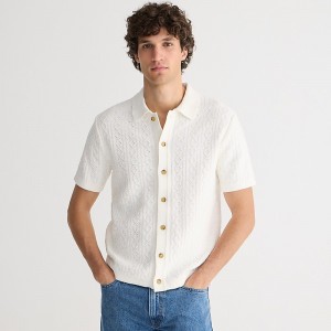 J.Crew Short-sleeve heritage cotton pointelle-stitch sweater-polo Sea Salt Online | 07EYFHUGO