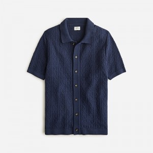 J.Crew Short-sleeve heritage cotton pointelle-stitch sweater-polo Navy Online | 08CJFRKYA