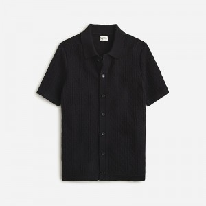 J.Crew Short-sleeve heritage cotton pointelle-stitch sweater-polo Black Outlet | 93LRJWEMU