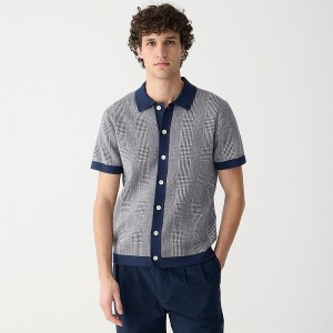 J.Crew Short-sleeve heritage cotton sweater-polo in windowpane jacquard Darkest Indigo Mauve Pi Sale | 24AEXBYHD