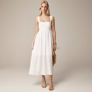 J.Crew Squareneck midi dress in linen White Online | 83KSPETNZ