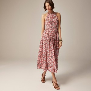 J.Crew Tie-waist halter dress Vintage Red Floral Outlet Online | 73XELSYFH