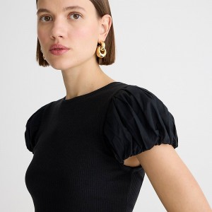J.Crew Vintage rib T-shirt with cotton poplin puff sleeves Black Online | 01HNUMQWK