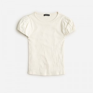 J.Crew Vintage rib T-shirt with cotton poplin puff sleeves Natural Outlet | 98DEJHBQY