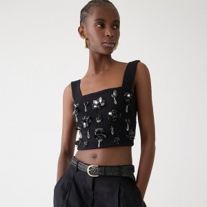 J.Crew Vintage rib embellished cropped Black Outlet | 92ACYHGKL