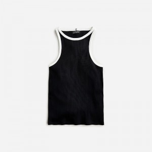 J.Crew Vintage rib high-neck cutaway tank top with contrast trim Black Ground Ivory Tip Online | 82CWOPQXD