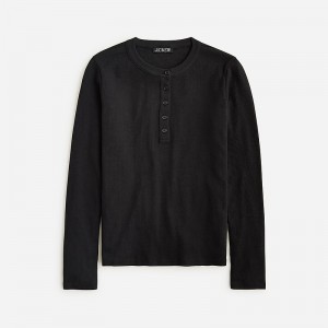 J.Crew Vintage rib long-sleeve henley T-shirt Black USA | 13HIBLSYE