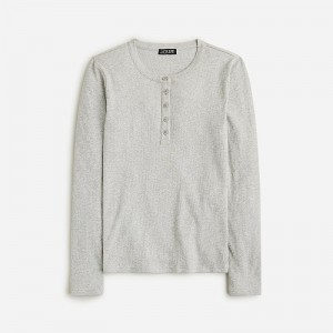J.Crew Vintage rib long-sleeve henley T-shirt Hthr Silver Online | 81LRQUBAZ