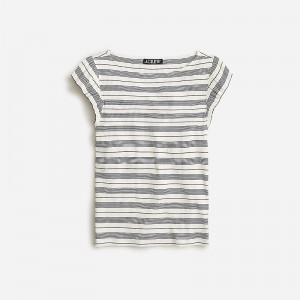 J.Crew Vintage rib ruffle boatneck tank top Glenn Ivory Navy Stripe Outlet Online | 72MAJXPEL