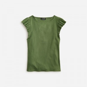 J.Crew Vintage rib ruffle boatneck tank top Utility Green Outlet | 97OQGXZHM
