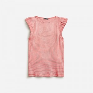 J.Crew Vintage rib ruffle boatneck tank top Micro Feeder Red Ivory Outlet | 90UONKQVL