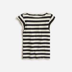 J.Crew Vintage rib ruffle boatneck tank top Montauk Stripe Black Na Outlet | 93WRUTDOQ