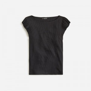 J.Crew Vintage rib ruffle boatneck tank top Black Online | 86FQTBSUJ