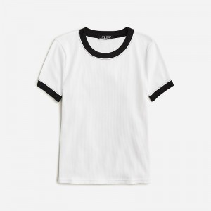J.Crew Vintage rib shrunken T-shirt with contrast trim White Ground Black Tipp Clearance | 36RVDOZQC