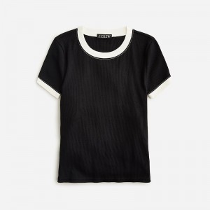J.Crew Vintage rib shrunken T-shirt with contrast trim Black Ground Ivory Tip Sale | 29UBQNGJX