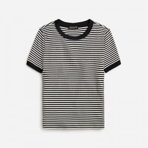 J.Crew Vintage rib shrunken T-shirt with contrast trim Jade Stripe Black Natur Factory Promo | 67VJYBDNP