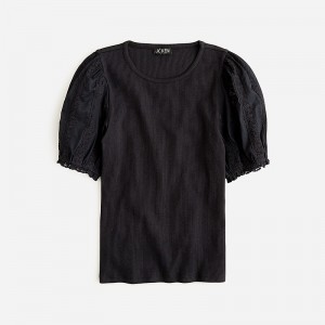 J.Crew Vintage rib top with lace puff sleeves Black Sale | 20SMHXOFK