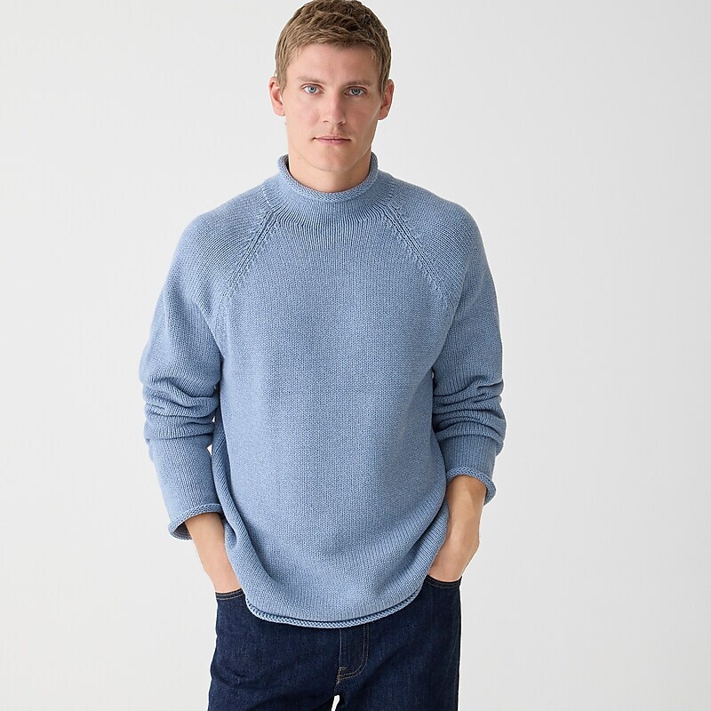 J.Crew 1988 heritage cotton Rollneck™ sweater Hthr Bluestone Online | 06PBMAFLH