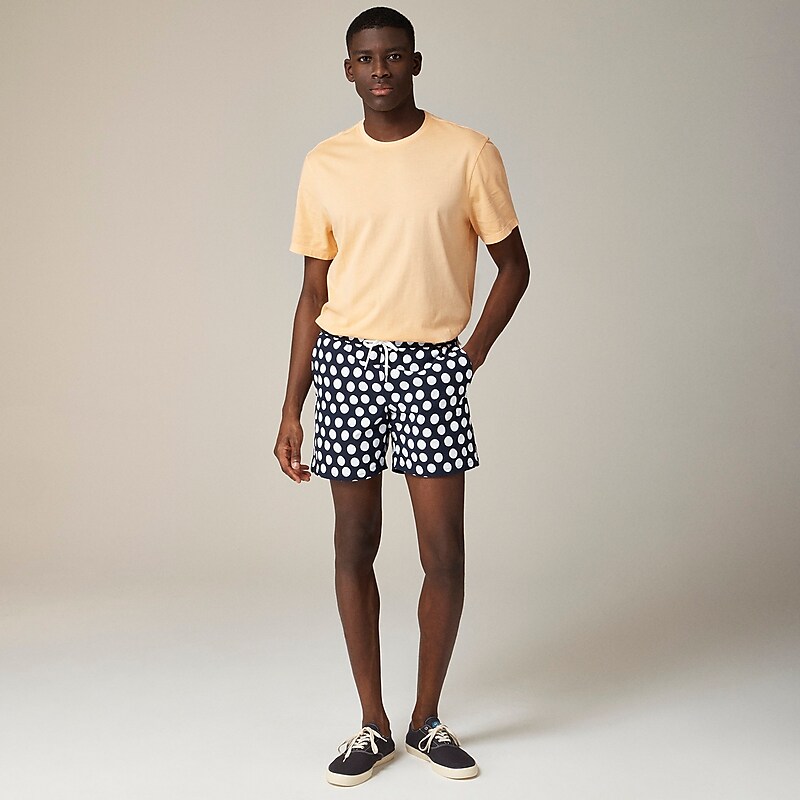 J.Crew 6'' stretch swim trunk with ECONYL® nylon Large Polka Dot Navy Wh Outlet | 91DENAHCK