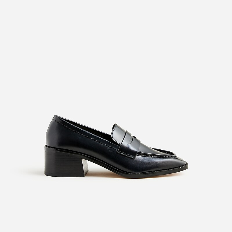 J.Crew Addison stacked-heel loafers in leather Black Sale | 23TKWPXQH