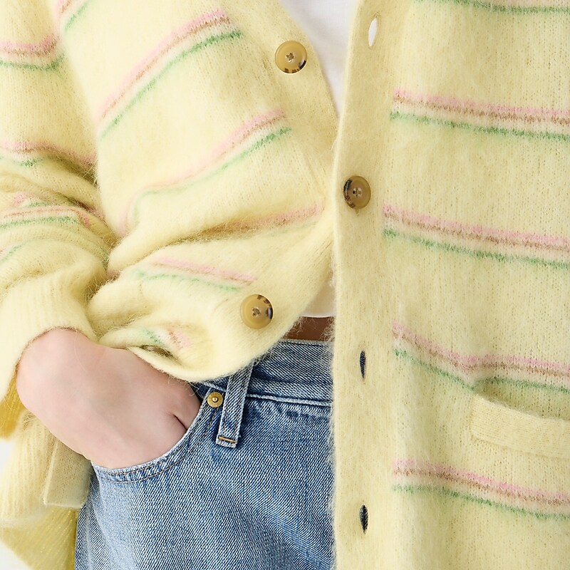 J.Crew Alpaca-blend V-neck cardigan sweater in stripe Lemon Sorbet Stripe Factory Promo | 60QCZXHLR
