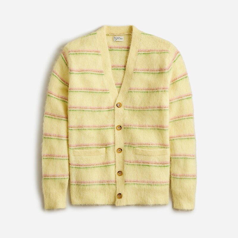 J.Crew Alpaca-blend V-neck cardigan sweater in stripe Lemon Sorbet Stripe Factory Promo | 60QCZXHLR