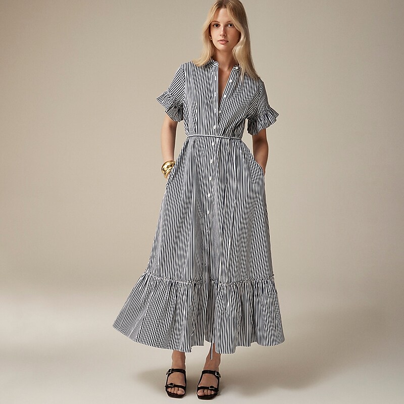 J.Crew Amelia maxi shirtdress cotton poplin Dark Evening Clearance | 35OCHXANB