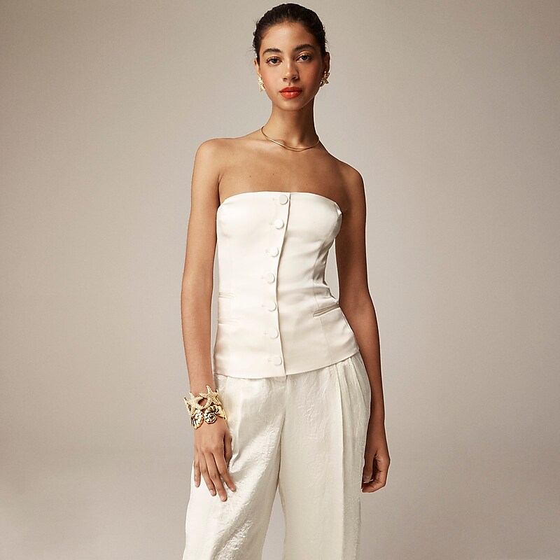 J.Crew Anna October© X J.Crew corset top in stretch satin Ivory Online | 05UFTRQPX