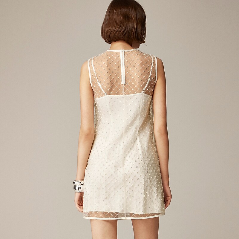J.Crew Anna October© X J.Crew layered mini dress in textured satin and tulle Ivory Online | 83NJLVWZT