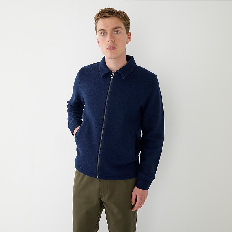 J.Crew Boiled merino wool coach's sweater-jacket Navy Online | 81XWPUHQO