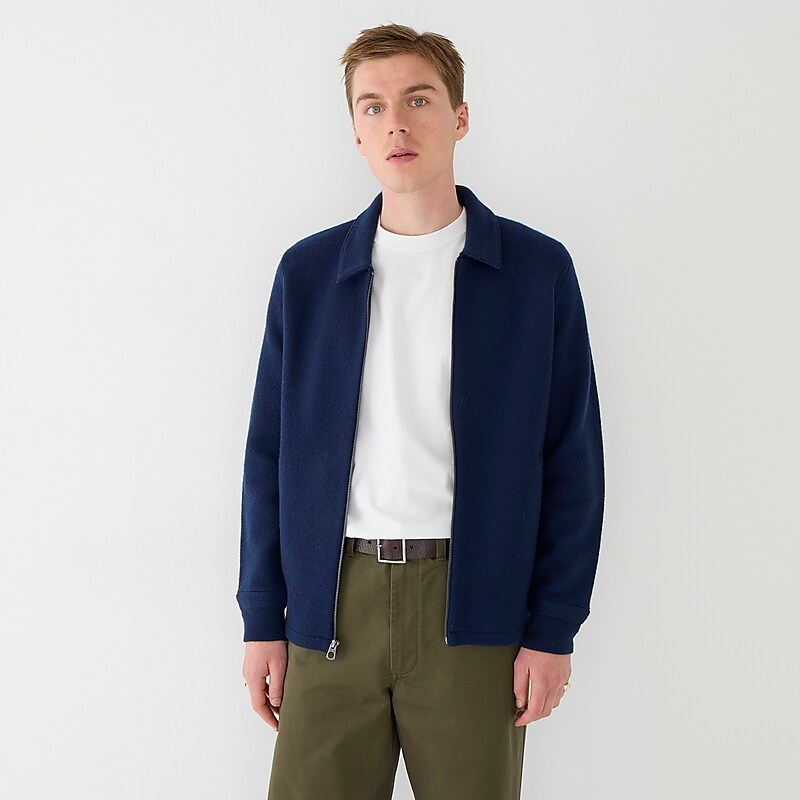 J.Crew Boiled merino wool coach\'s sweater-jacket Navy Online | 81XWPUHQO