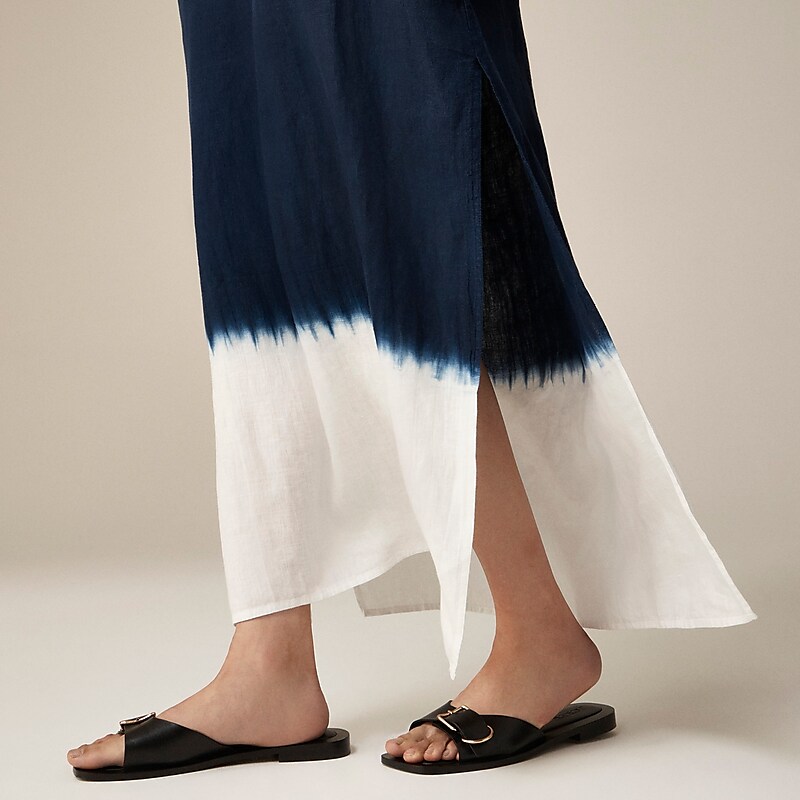 J.Crew Bungalow embroidered dress in linen Blue Dip Dye Clearance | 32VABCYJG