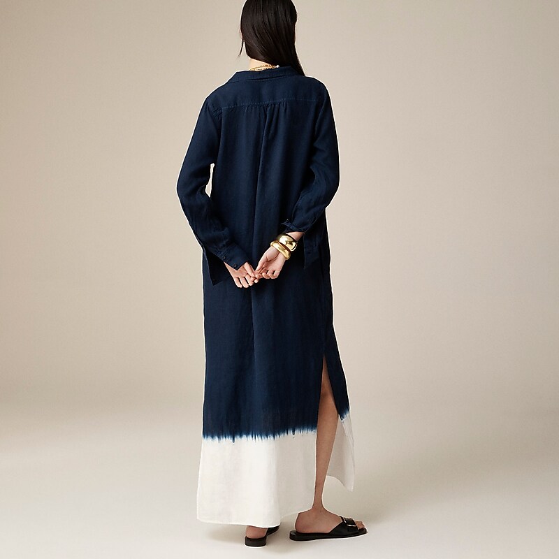 J.Crew Bungalow embroidered dress in linen Blue Dip Dye Clearance | 32VABCYJG