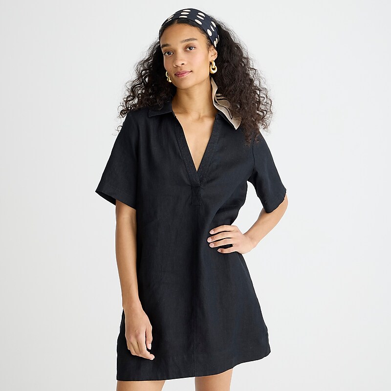 J.Crew Bungalow popover dress linen Black Online | 02NPURFJT