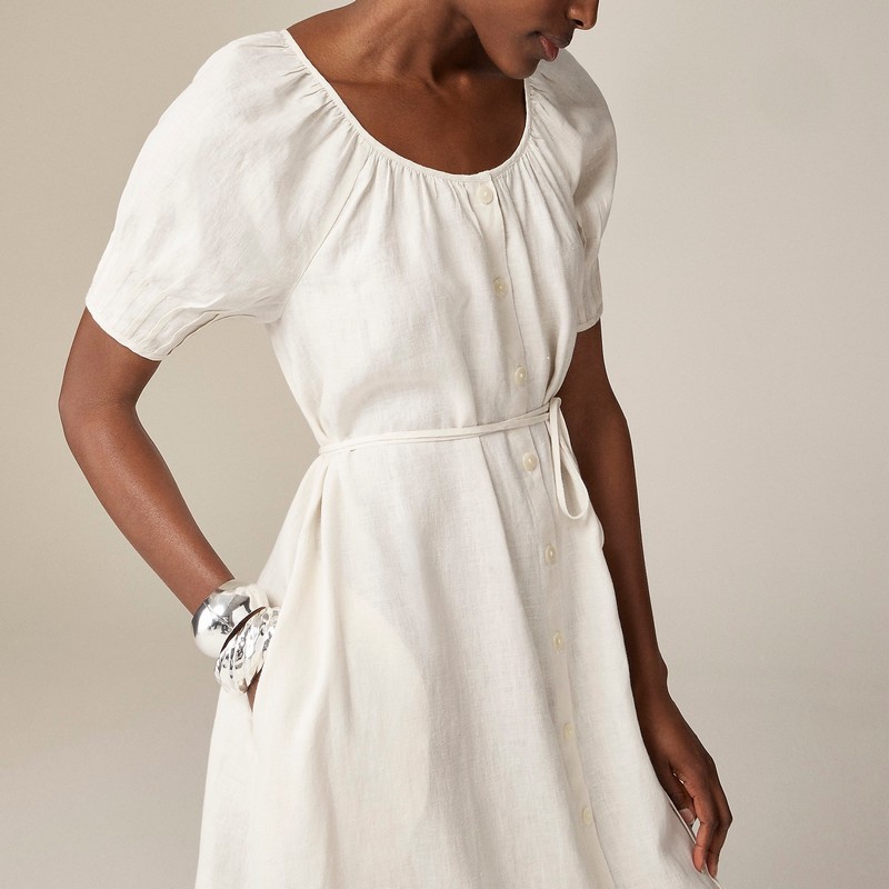 J.Crew Button-up midi dress in linen Natural Clearance | 40CVPIDWQ