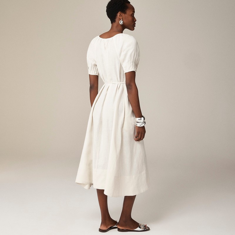 J.Crew Button-up midi dress in linen Natural Clearance | 40CVPIDWQ